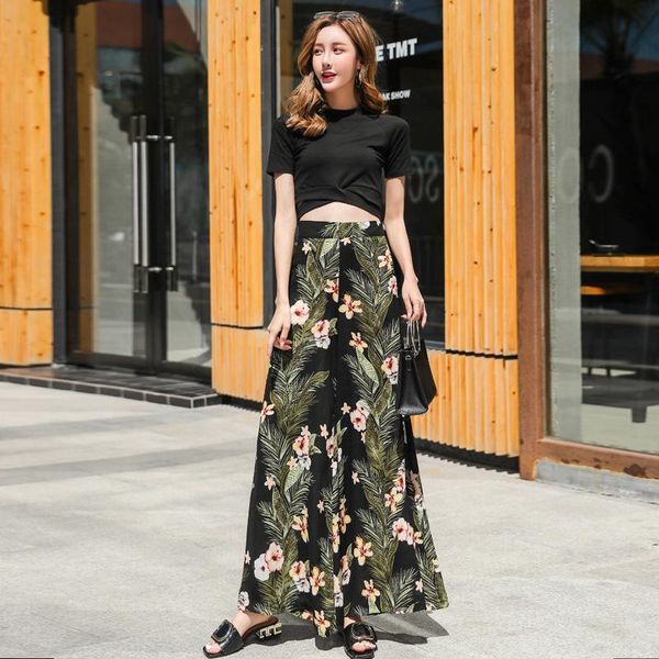 

women's pants & capris weania ladies fashion high waist forking loose wide leg 2021 summer women floral print boho style beach long pan, Black;white