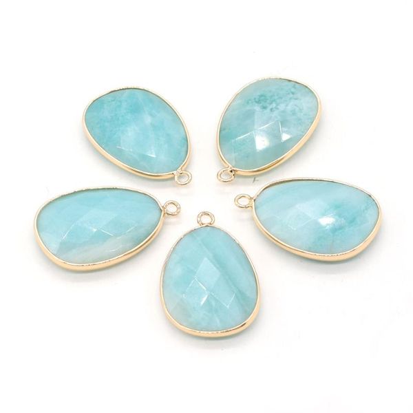 

charms 2pcs 23x34mmnatural stone blue amazonite faceted drop shape pendant for jewelry making diy necklace earrings accessories, Bronze;silver