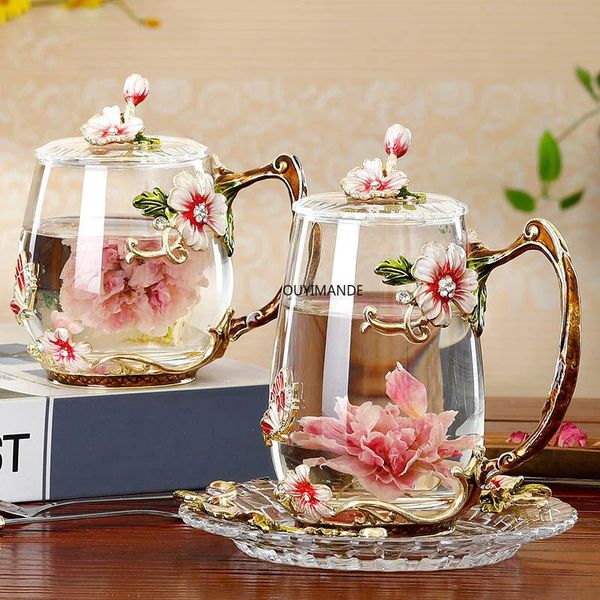 

mugs high-end enamel water cup, household rose tea european coffee and cold drink cup spoon
