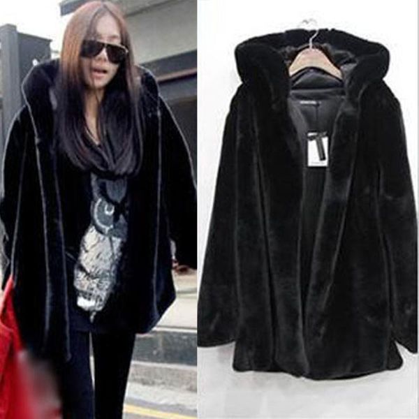 

women's fur & faux womens long sleeve hooded outwear coat winter mid parka thick casual warm holiday jackets black fashion