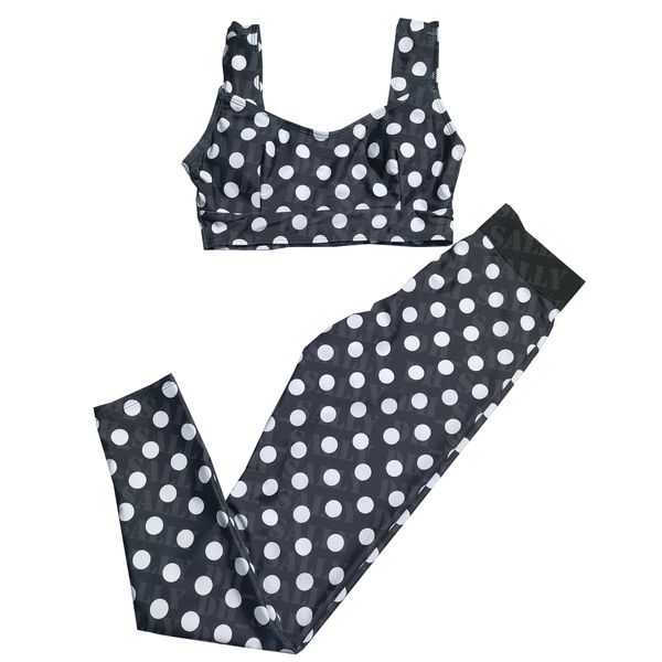 

polka dot sports outfit womens casual yoga quick dry running leggings workout tracksuits, White;red
