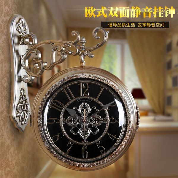 

large 3d wall clock double-sided watch living room american retro shabby chic clocks home decor silent reloj mural vintage