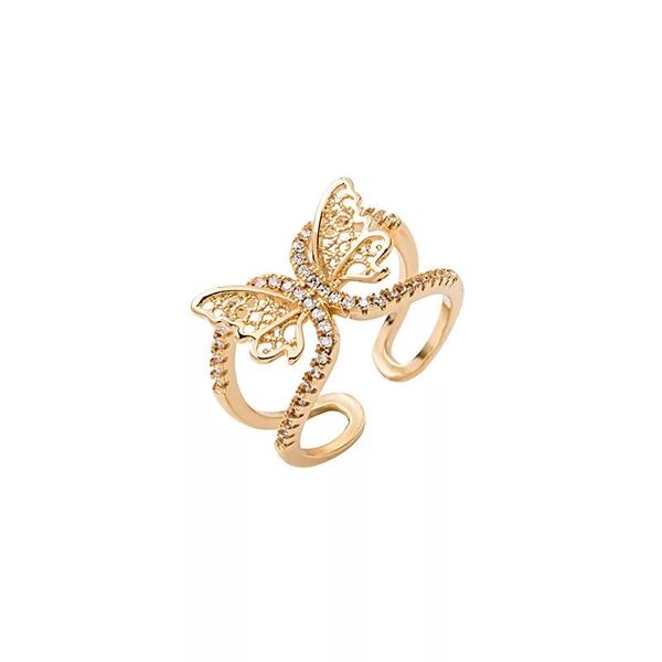 

cluster rings austrian crystal cz butterfly adjustable romantic wedding accessories women index finger engagement jewelry gift, Golden;silver