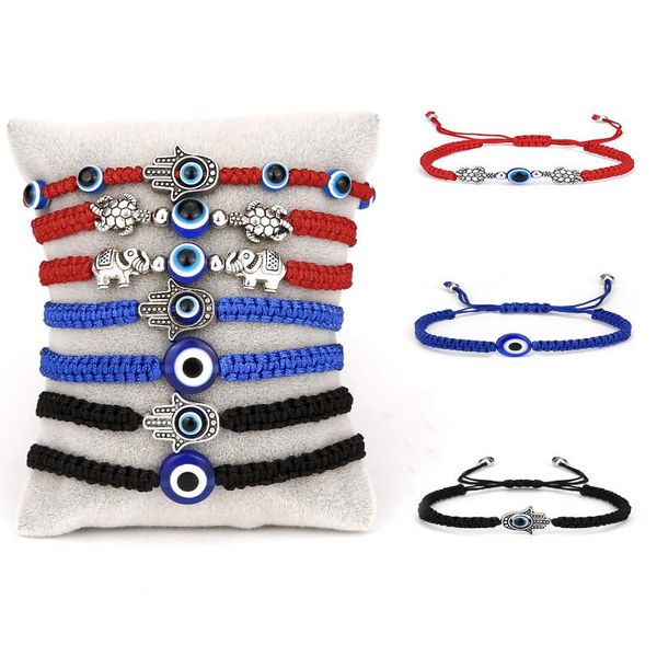 

charm bracelets adjustable for women creative lucky blue evil eyes black red rope braided bracelet couples fashion jewelry gift, Golden;silver