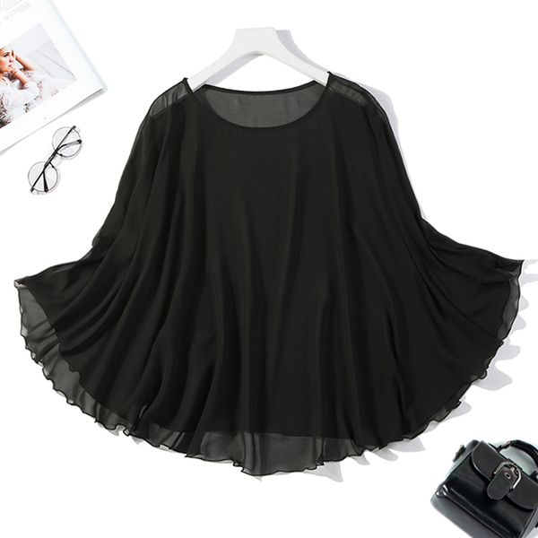 

coat women's 100% pure silk black shawl cape poncho blouse shirt  jn117, Tan;black
