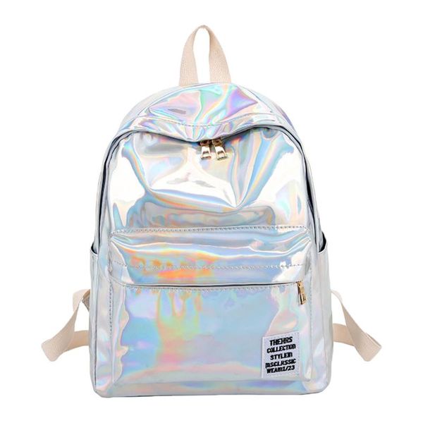 

backpack personality pvc laser backpacks for women silver casual bag teenage girls female trend school mochila
