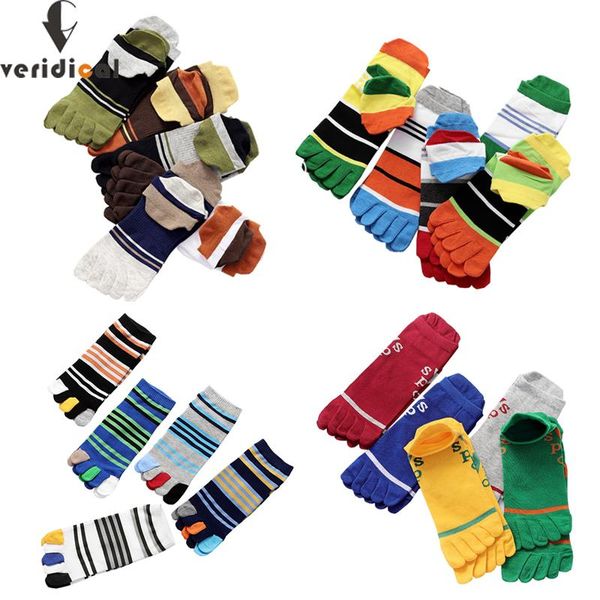 

men's socks 10 pairs sport five finger mens cotton striped letter soft street fashion bright color ankle no show with toes, Black