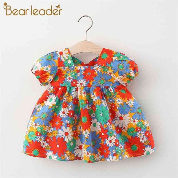 Ayı Leadade Kızlar Bebek Çiçek Desen Elbiseler Toddler Moda Çiçek Kostümleri Bebek Kız Yaz Giyim Born Rahat Suits 210429