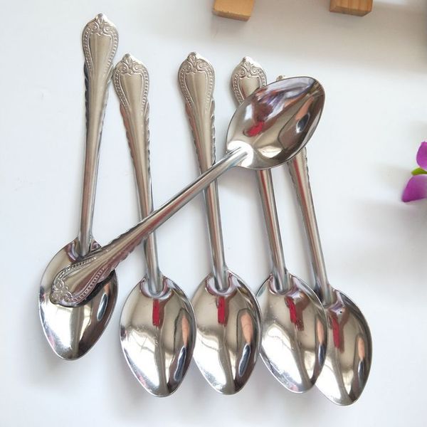 

wholesale stainless steel long handle spoon flatware home school l spoons kids baby rice scoop