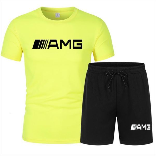

t shirt 2 pieces men tracksuits sets amg printing short sleeves shorts pullover sportwear suit casual sports clothes, Gray