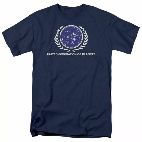 

star trek united federation logo t shirt licensed sci-fi tv classic navy blue, White;black