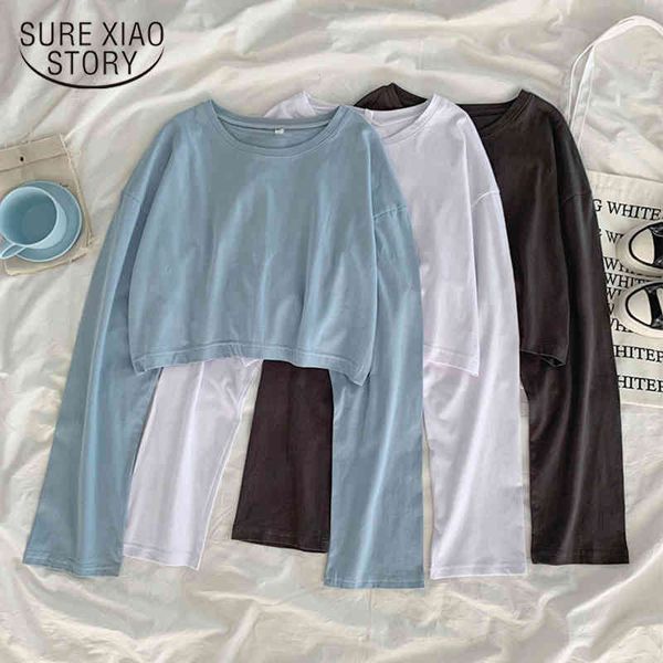 

autumn winter for blusas long sleeve loose cotton white shirt pullover solid korean blouses women casual 11765 210415