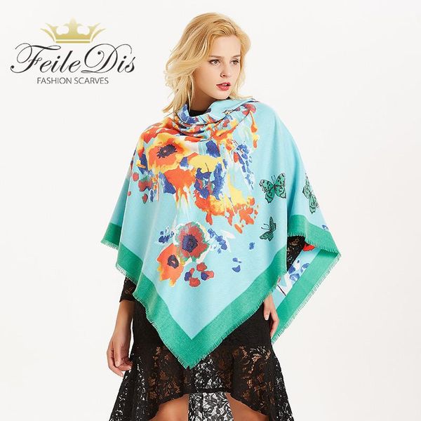 

scarves [feiledis]cashmere with tassel lady spring winter long scarf high female shawl 130*130cm as116, Blue;gray