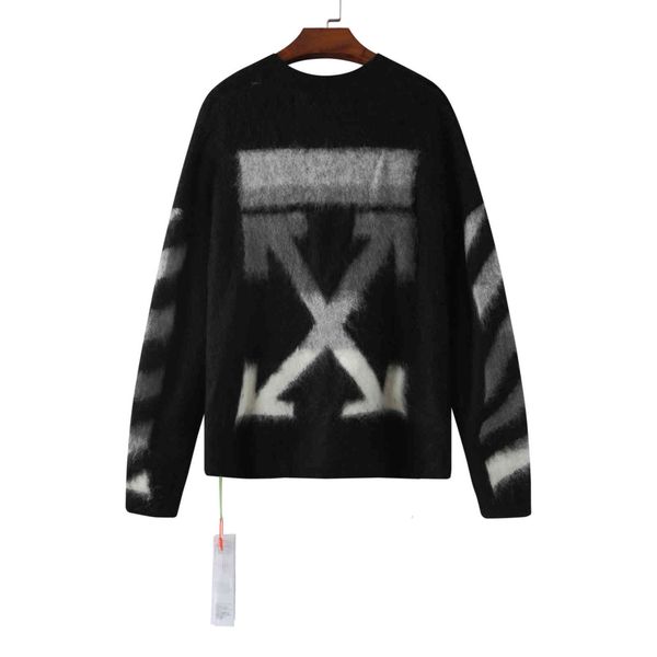 

chao brand autumn winter off gradient arrow mohair sweater for men women, Black