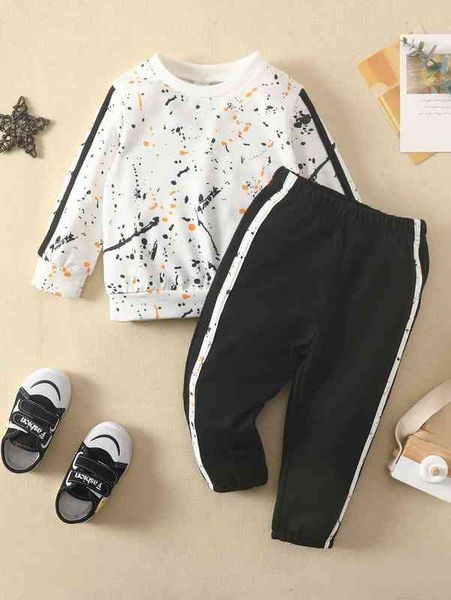 

baby splash ink contrast tape pullover s she, White