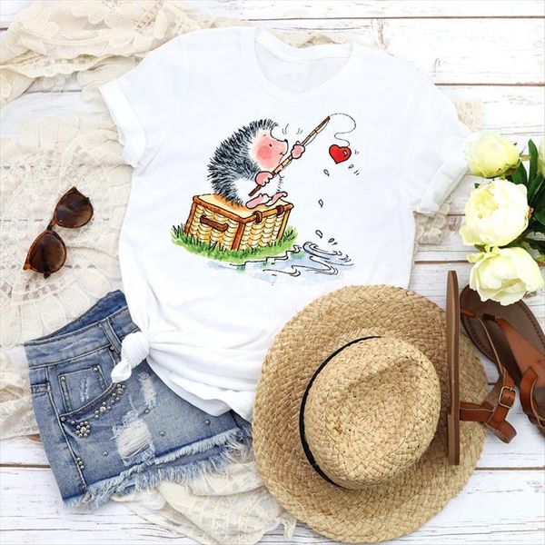 

graphic love fashion animal womens camisas mujer cartoon tees clothing print shirt, White