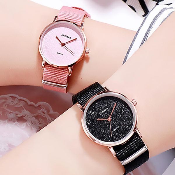

wristwatches fashion women watches sweet candy color dial wild nylon sweat proof teen lady students girl quartz clock gifts, Slivery;brown