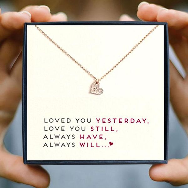 

pendant necklaces romantic gold heart necklace for women i love you valentines day propose card gift in box christmas girl friend, Silver