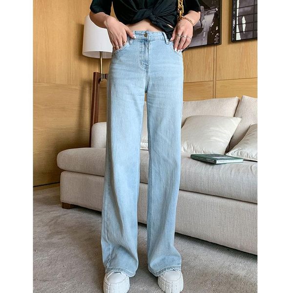 

women's jeans women pants leisure loose high waist vintage wide leg jean korean style all-match simple full-length, Blue