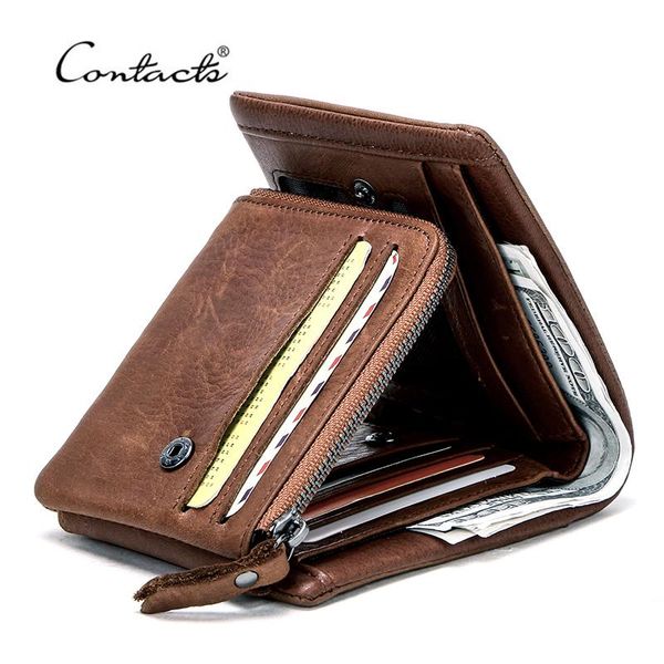 

wallets contact's genuine leather men vintage trifold wallet coin purse male small card holders short walet portomonee, Red;black