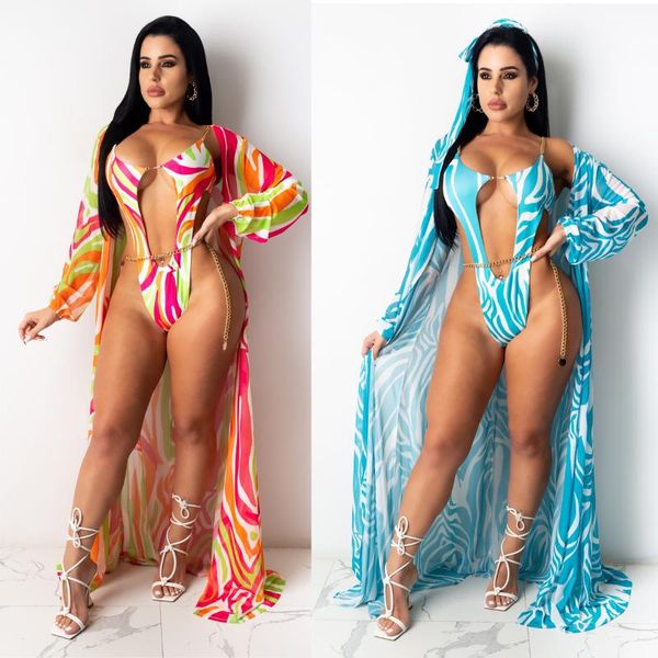 

one-piece suits two piece hollow out tie dye swimwear women long sleeve jumpsuit suit trim cover ups summer clothing beach bathing swim