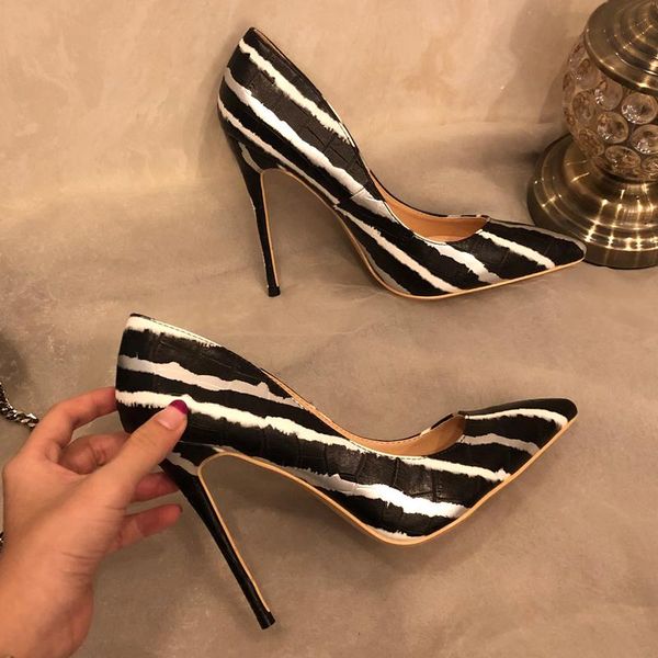 

fashion black white python leather poined toe stiletto high heel shoe pump high-heeled dress shoes