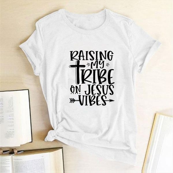 

raising my tribe on jesus men t shirts vibes printed summer harajuku loose o neck for fashion clothing female, White;black