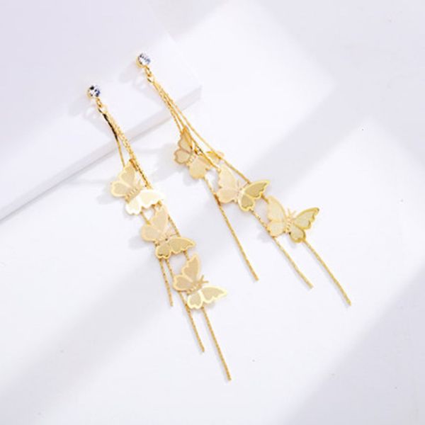 

chaoxian 925 silver needle butterfly long tassel earrings, Black