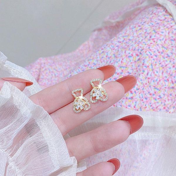 

chains bling zircon earring exquisite bear clavicle rope 18k real gold romantic charm rings luxury jewelry fine earrings, Silver