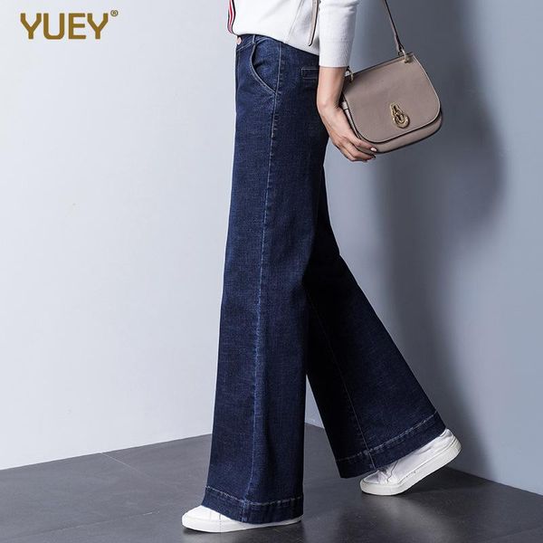 

women's jeans brand wide leg stretchy thick denim black baggy flared for autumn classic straight high waist s to 5xl, Blue