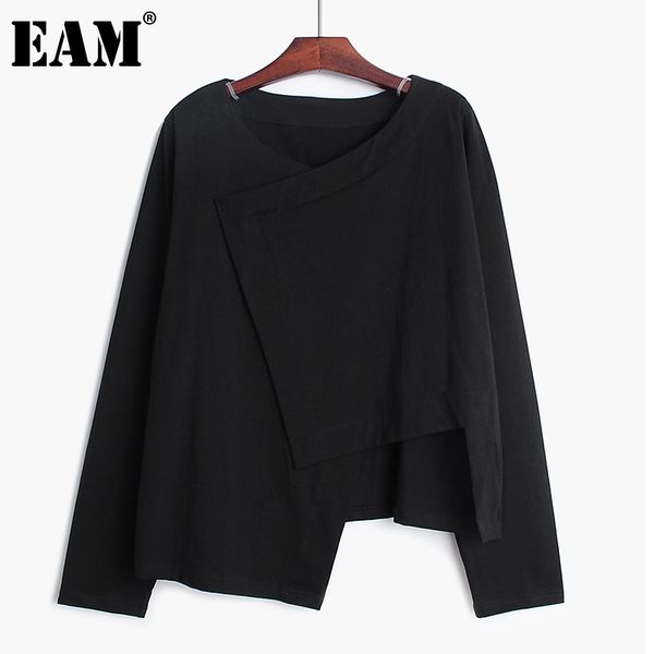 

[eam] women black big size casual loose irregular cross t-shirt v-neck long sleeve fashion spring autumn 1dd8212 210512, White