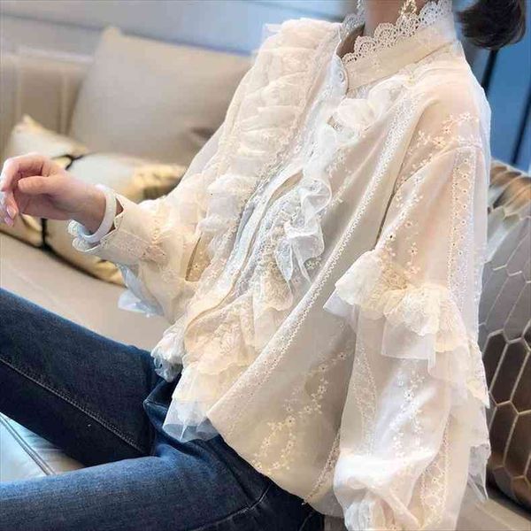 

white lace long sleeve st womens shirts collar autumn clothing blusas ropa de mujer