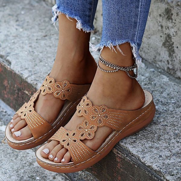 

sandals summer slippers women wedge premium orthopedic open toe vintage anti-slip leather casual platform retro shoes 0sf7, Black