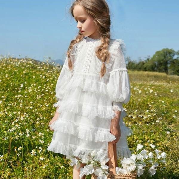 

classic summer dress elegant flower wedding party princess dress cute kids clothes lace long sleeve dress children's dresses for 3-8t, Red;yellow