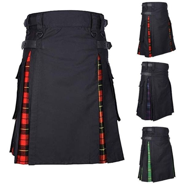 

men's pants gothic style mens vintage kilt scotland fashion kendo pocket skirts scottish clothing pleated skirt 19sep26, Black
