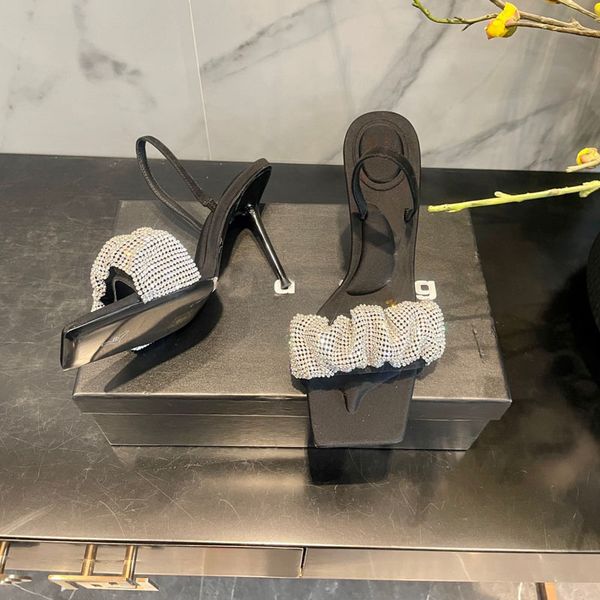 

luxury women high heels designer woman wedding shoes fashion ladies diamonds square toe sandals designers womens office party sandal with bo, Black