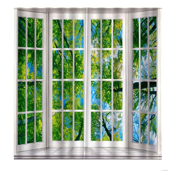

modern outside the window idyllic scenery big green trees curtains for living room bedroom blackout home decoration drape curtain & drapes