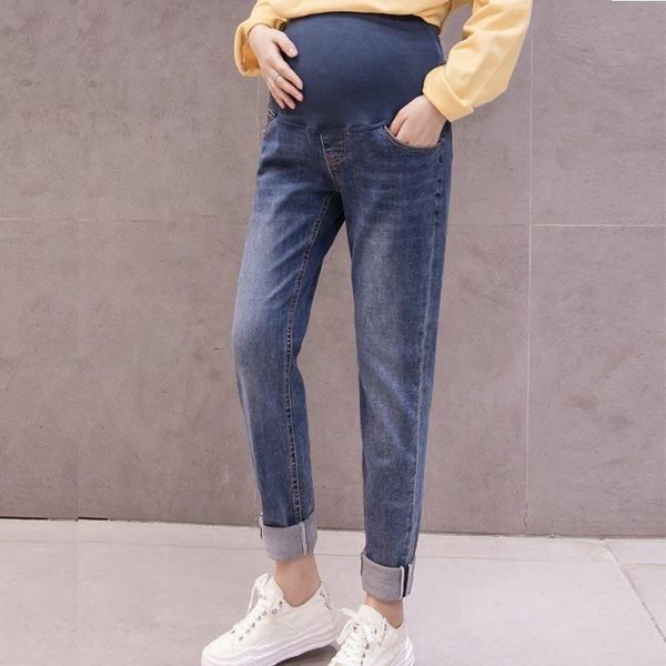 

maternity bottoms casual pants pregnancy jeans boyfriend loose abdominal denim high waist trousers for pregnant women, White