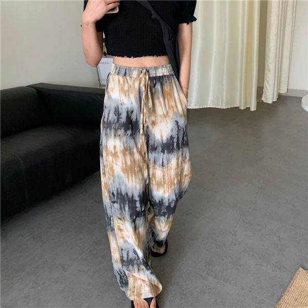 

women's pants thailand's selling tie dyed wide leg summer 2021, Black;white