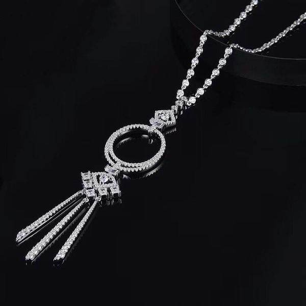 

chains 925 sterling silver gorgeous crystal square pendant long chain tassel jewelry elegant geometric pentagon choker circle necklace