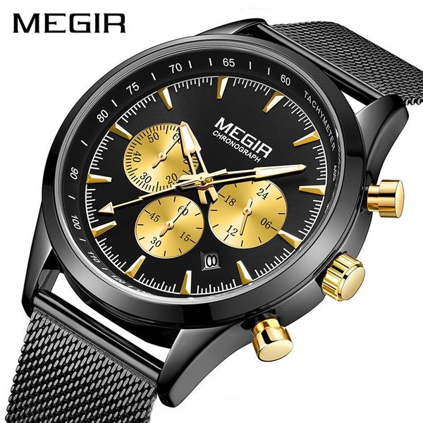 

wristwatches 2021 relogio masculino megir men's fashion watches simple black man business stainless steel mesh belt quartz watch men sa, Slivery;brown