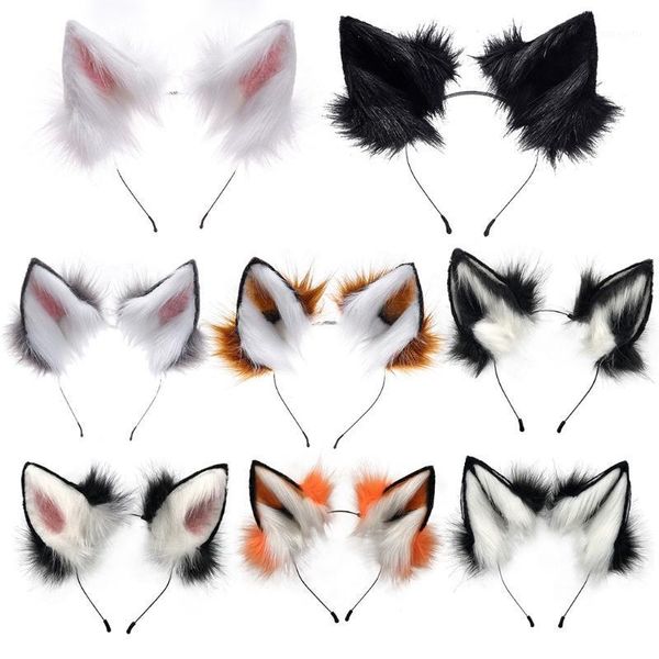 

handmade adjustable furry wolf ears headband simulation fluffy plush animal hair hoop kawaii anime cosplay headpiece accessories1