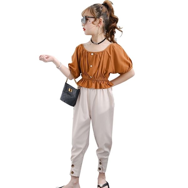 

clothes for girls solid tshirt + pants set summer costume girl casual style children's 210527, White