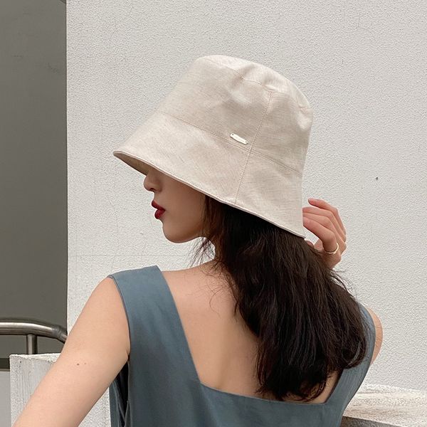 

female cotton hemp fashion show face small fisherman hat summer big head around basin hat short brim sunshade hat, Blue;gray