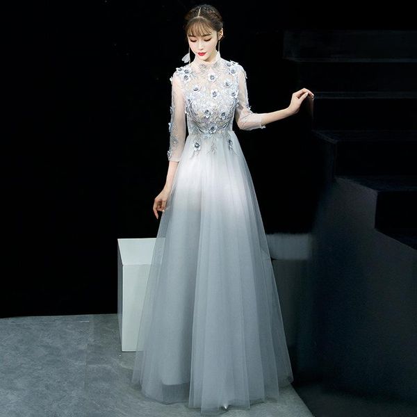 

elegant embroidery applique a-line long chiffon evening dress fashion banquet prom formal gown vestidos de noche cheongsam ethnic clothing, Red