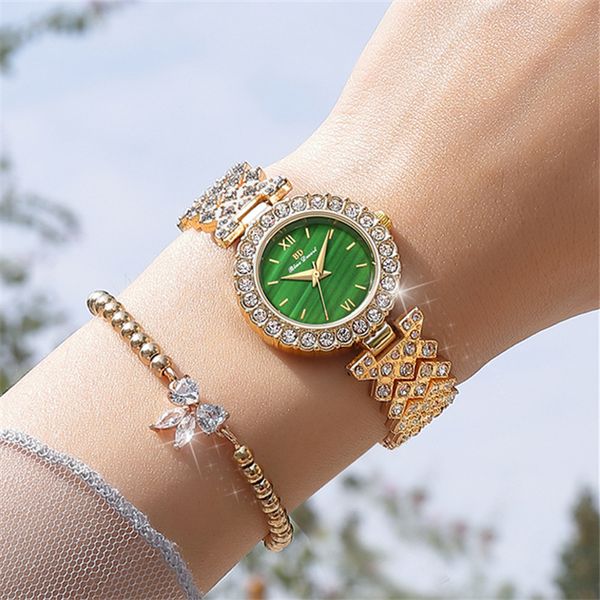 Xiiviix Luxusuhren Frauen Mode Diamant Quarz Uhr Casual Simple Gypsophila Green Watch Elegant Weibliche Armbanduhr