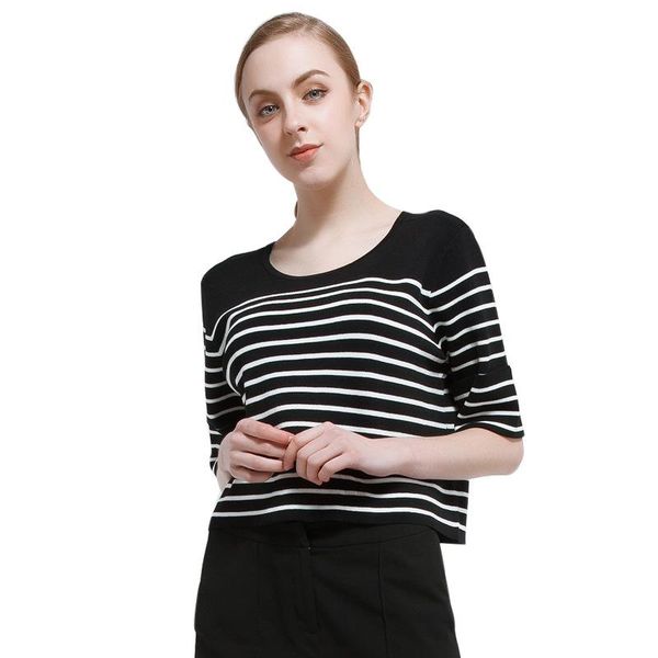 

women's sweaters 2021 season wool knitted round collar striped long loose sleeve sell jersey knitting uppers oversize women, White;black