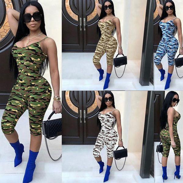 

women's jumpsuits & rompers female camouflage sling jumpsuit 2021 tight body piece trousers personality nightclub clothing, Black;white