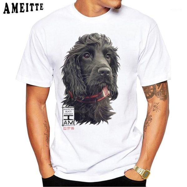 

men's t-shirts ameitte summer men t-shirt american black cocker print funny dog design boy casual man white tees short sleeve, White;black