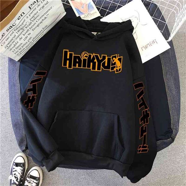

haikyuu new animation print hoodie fashion hip hop crew neck pullover cute, Black